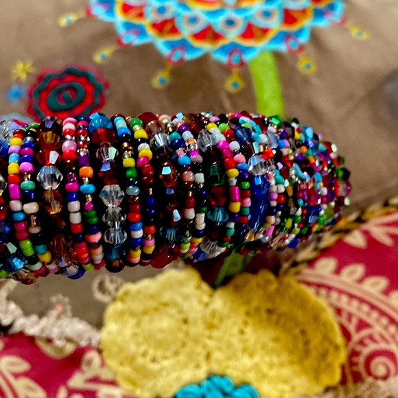 Vintage Gorgeous Sparkling Beads Suede Black Lining Headband Never Used - Picture 8 of 16